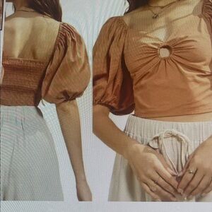 Abercrombie & Fitch O Ring Puff Sleeve Sweetheart Neck Smock Crop Top Size M